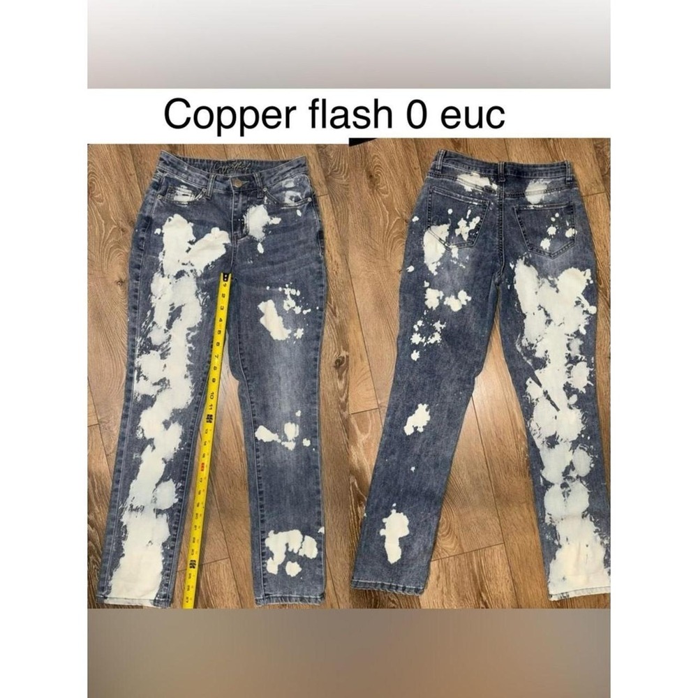 Copper Flash Womens Paint Splatter Skinny Jeans Blue White Size 0